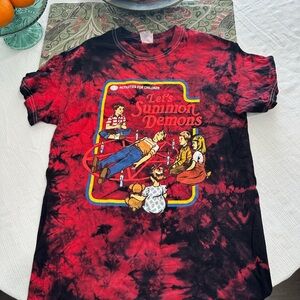 Gildan Red & Black Tie-Dye "Let's Summon Demons" Graphic Tee